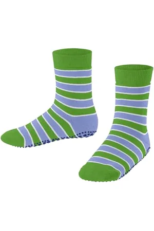 Falke Unisex Kinder Simple Stripes K HP Baumwolle Rutschhemmende Noppen 1 Paar Stoppersocken, Grün (Vivid Green 7231) neu-umweltfreundlich, 19-22