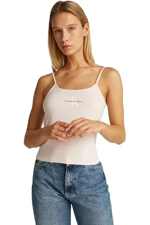 Calvin Klein Damen Tank Top Monologo Strappy Slim Fit, Rosa (Silver Peony), S