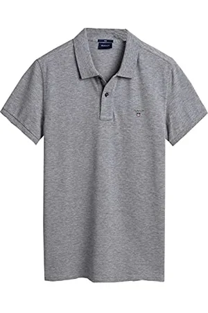 GANT Slim Poloshirt Halbarm Polokragen geknöpft Piqué mittelgrau
