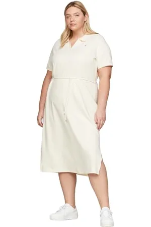 Tommy Hilfiger Damen Polokleid Midi Dress Kurzarm, Weiß (Calico), XS