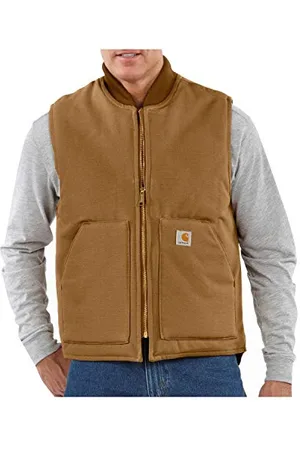 Carhartt Herren, Lockere, isolierte Weste aus festem Segelleinen mit geripptem Kragen, ® Braun, S