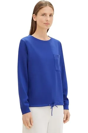 TOM TAILOR Damen Basic Sweatshirt mit Kordelzug, crest blue, S