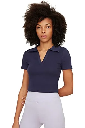 Trendyol Damen V-neck Crop Gestrickte Bluse Blouse, , L EU