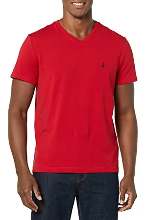 Nautica Herren Short Sleeve Solid Slim Fit V-neck T-shirt T Shirt, Rot, S EU