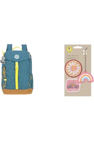 LÄSSIG Kinder Wanderrucksack Kinderrucksack & Anhänger und Patches Set (3 Stk.) mit Druckknopf/School Patches Set Happy