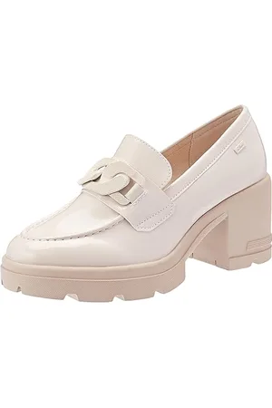 QS by s.Oliver Damen Loafer mit Absatz Lack Blockabsatz Beige , 40
