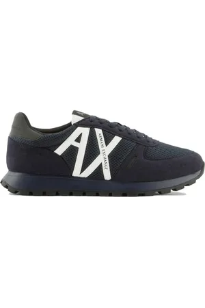 Armani Exchange Herren Openwork Side, Contrast Logo, Microsuede Inserts Sneaker, Blue, 43.5 EU