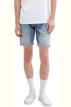 TOM TAILOR Herren Regular Fit Destroyed Jeans Bermuda Shorts, Destroyed Light Stone Blue Den, M
