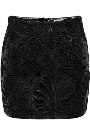 ONLY Damen ONLSIMA MW Brod ANG Faux Leat Skirt PNT Rock, , Medium