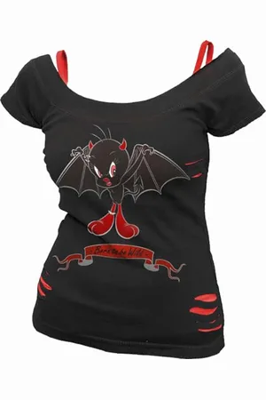 Spiral Looney Tunes Damen F711-Tops-Short Sleeve T-Shirt, Black & Red, L