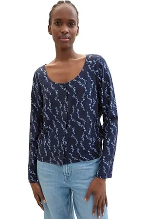 TOM TAILOR Damen Bluse mit Knopfleiste & Muster, , L