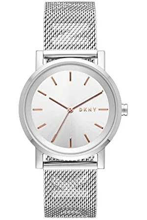DKNY Damenuhren Soho, Dreizeigeruhrwerk, 34mm Silbernes Edelstahlgehäuse mit Edelstahlarmband, NY2620