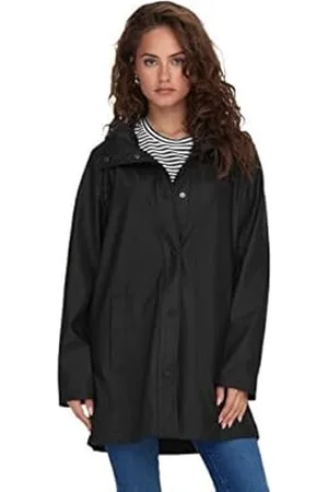 ONLY Damen Regenjacke ONLNewellen wasserabweisender Parka Kurzmantel mit Kapuze 15304784 Black S