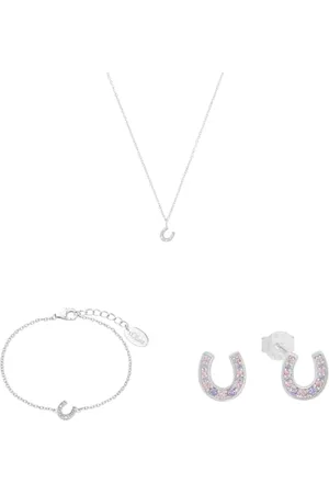 QS by s.Oliver Schmuckset für Mädchen aus 925 Sterling , rhodiniert, Halskette, Armband und Ohrstecker mit Hufeisen Design