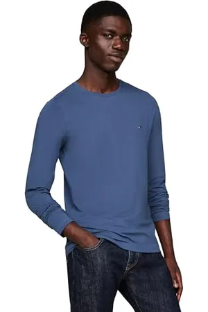 Tommy Hilfiger Herren Langarmshirt Stretch Slim Fit Baumwolle, Blau (Aegean Sea), XXL