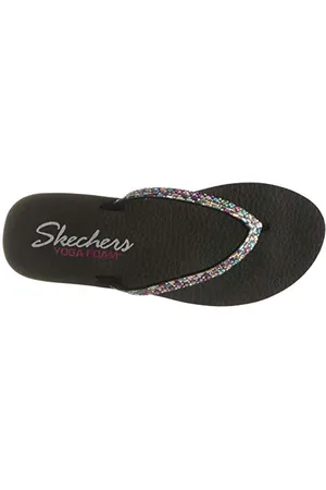 Skechers Damen Meditation Shine Away Zehentrenner, Black Mitobuck/Multi Rhinestone, 38 EU