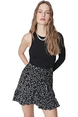 Trendyol Damen Blumenmuster Gestrickter Rock Skirt, , XL EU