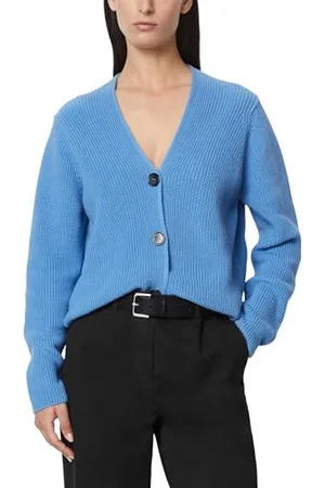 Marc O’ Polo Marc OߴPolo Damen Cardigan aus Bio-Baumwolle mit V-Ausschnitt, Blau (Shiny Sky), XXS