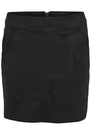 ONLY Damen Wildleder Rock Julie Faux Suede Bonded Bleistiftrock Ohne Schlitz, Farben:Schwarz, Größe:34