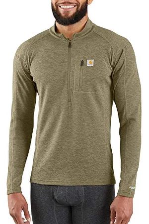 Carhartt Herren Base Force Schweres Polyester-Wolle, Viertelreißverschluss Baselayer-Shirt, Oliv (Burnt Olive), Meliert, L