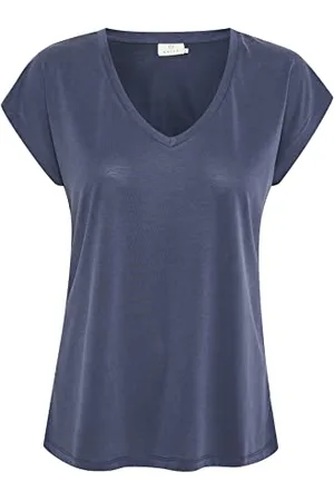 Kaffe T-Shirt KAlise Damen T-Shirt Kurzarm V-Ausschnitt Basic Shirt M