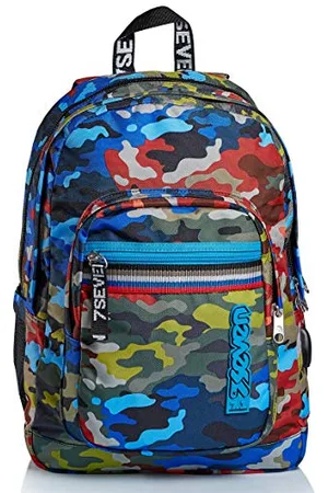 7 for all Mankind Rucksack für Schule, Sport und Freizeit, Geräumige Schultasche für Teenager, Mädchen und Jungen, mit Trinkflaschenfach, blau, praktisch mit USB-Anschluss, BROADER ADVENTURE CAMO