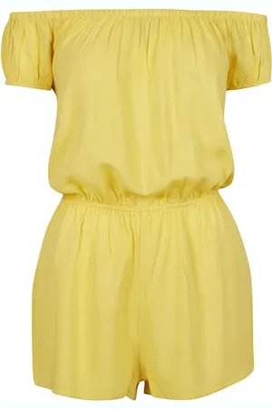 Urban classics Damen TB2606-Ladies Off Shoulder Short Jumpsuit, Gelb (Bright-Yellow 01684), XS
