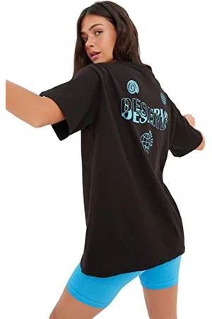 Trendyol Damen Oversize Standard Rundhals Knit T-Shirt Hemd, , XL