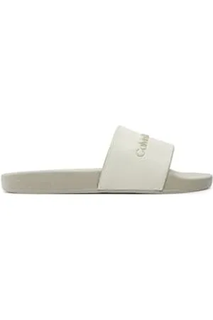 Calvin Klein Jeans SLIDE INSTITUITIONAL MTR Flip Flops Damen, Beige (Eggshell/Creamy White), 39 EU