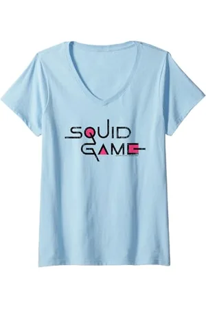 Squid Game Damen Classic Logo mit schwarzem Text T-Shirt mit V-Ausschnitt