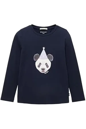 TOM TAILOR Mädchen Kinder Langarmshirt mit Party-Panda-Print, sky captain blue, 92/98