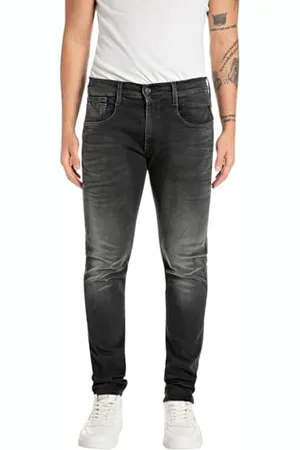 Replay Herren Jeans Anbass Slim-Fit Hyperflex mit Stretch, Schwarz , 33W / 30L