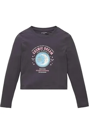 TOM TAILOR Mädchen Kinder Langarmshirt mit Print , coal grey, 152