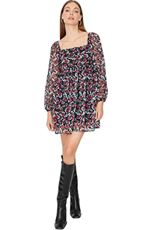 Trendyol Damen Regular Shift Karrée-Ausschnitt Webstoff Kleid, , 40