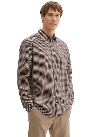 TOM TAILOR Herren 1042654 Regular Fit Hemd mit Karomuster, 35987-Navy Orange Small Check, XL