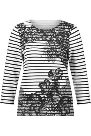 Gerry Weber Damen 3/4 Arm Shirt mit floraler Spitze 3/4 Arm gestreift 38