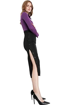 Trendyol Damen Damen Basics Midi Straight Straight Webstoff Rock Skirt, , 36 EU