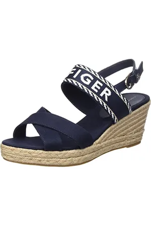 Tommy Hilfiger Damen Wedge Espadrilles Seasonal Webbing Mid Wedge Keilabsatz, Blau (Space Blue), 41 EU