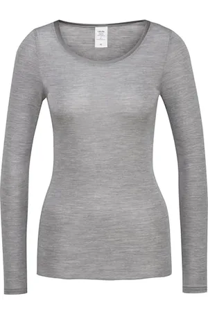 Calida True Confidence Langarmshirt Damen, aus Wolle-Seide, Feinripp, temperaturausgleichend und geruchsneutralisierend