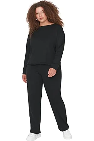 Trendyol Damen Women Plain Knit Blouse-Pants Plus Size Pajamas Set Pyjama, Black, 3XL (2er Pack)