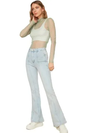 Trendyol Damen Herren Hoher Bund Flared Jeans, , 34