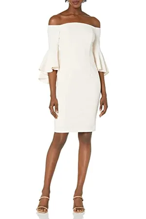 Calvin Klein Damen Off Shoulder Ruffle Sleeve Sheath Dress Cocktailkleid, , 34