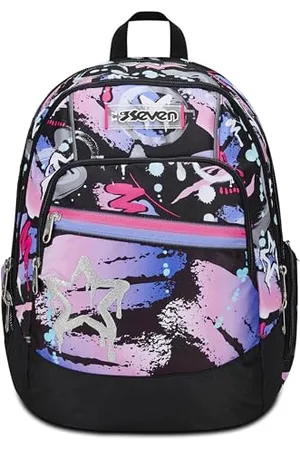 7 for all Mankind Schulrazen Advanced, Rucksack für Schule, Uni oder Freizeit, Geräumige Schultasche für Teenager, Mädchen, Jungen, Gepolsterter Tornister; mit Laptopfach, Trinkflaschenfach- und schwarz