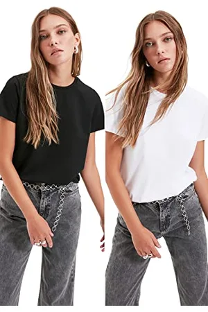 Trendyol Damen - 100% Baumwolle Suprem Bike Collar 2 Paket gestricktes T-Shirt - T-Shirt, , M