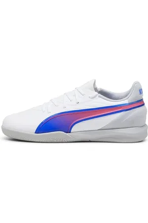 PUMA King Match IT Jr Soccer Shoe, White-Bluemazing-Flat Light Gray, 34 EU