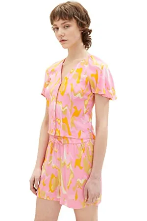TOM TAILOR Damen 1036585 Bluse mit Muster & Flügelärmeln, 31704-Abstract Pink Print, L