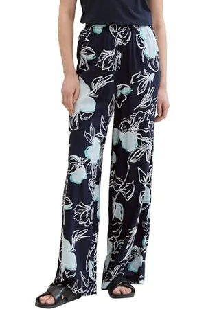 TOM TAILOR Damen Loose Fit Palazzo Hose, navy blue flower design, 32/32