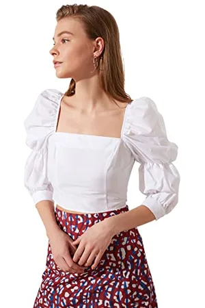Trendyol Damen Handgrepen Shirred Square kraagblouse Blouse, , 38 EU