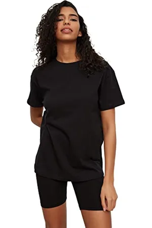 Trendyol Damen Black Biker Strumpfhosen-Tshirt Gestricktes Pyjamas-kit Pajama Set, , Gr. XS (34 EU)