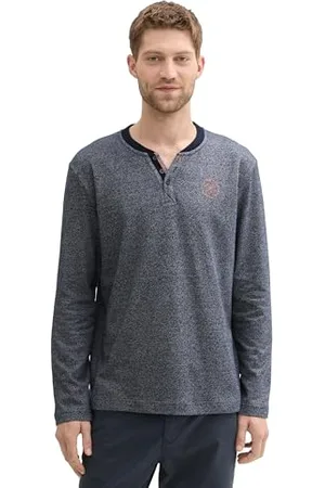 TOM TAILOR Herren 1043376 Longsleeve Serafino mit Struktur, 36181-Navy White Grindle, 56